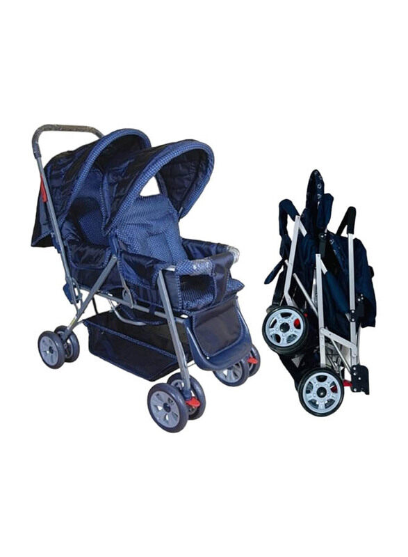 

Generic Baby Twin Foldable Duble Stroller With 2 Seat Adjustable Pram, Blue