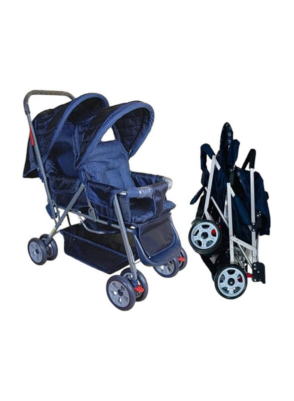 

Generic Baby Twin Foldable Duble Stroller With 2 Seat Adjustable Pram, Blue