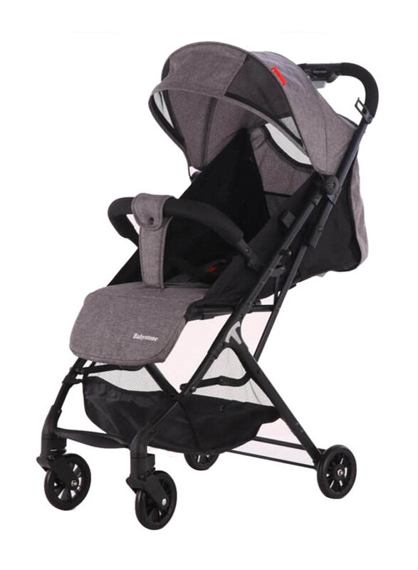 

Babystone Double Fold Trolly Stroller Pram With 5 Point Safety Harness Ezy Fold, Extended Canopy, T1, Grey