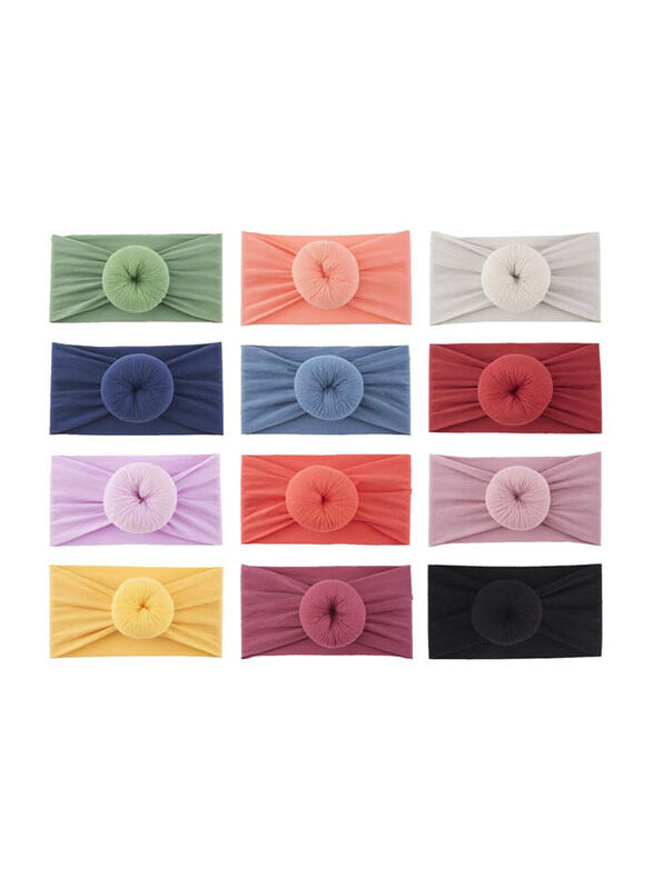 

Generic Lawie Elastic Stretchy Super Soft Nylon Wide Donut Top Knot Headbands, 12 Pieces, Multicolour