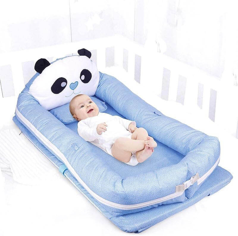 

Generic Baby Bed Panda Portable Bassinet with Pillow, Blue