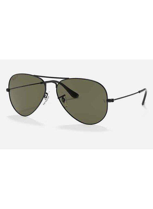 

Ray-Ban Polarized Full-Rim Aviator Matte Black Sunglasses Unisex, Green Lens, RB3025 W3361, 58/14/135