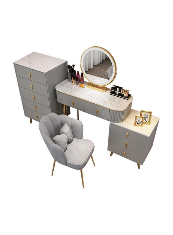 

AWD Simple Advanced Solid Wood Dressing Table with Smart Mirror & Chair, Grey
