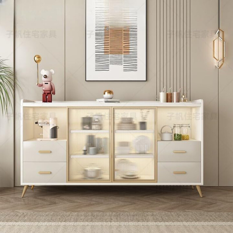 

AWD Modern Minimalist Sideboard Buffet Cabinet with LED Glass Doors, White/Gold