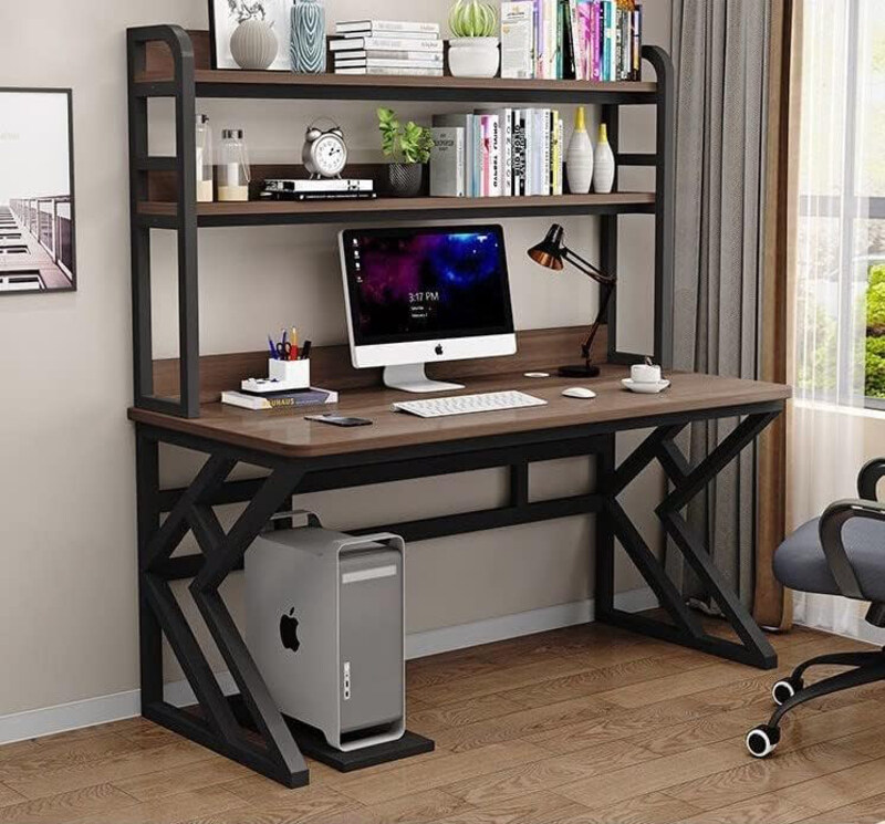 

Generic Industrial Metal & Wood Home Office Desk Table with Storage Shelves, Brown/Black