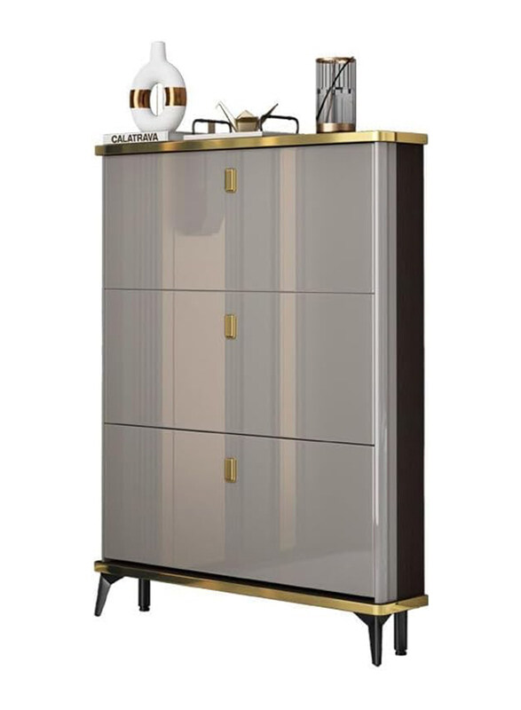 

AWD Double Layer Tipping Wooden Shoe Cabinet Organizer, Grey