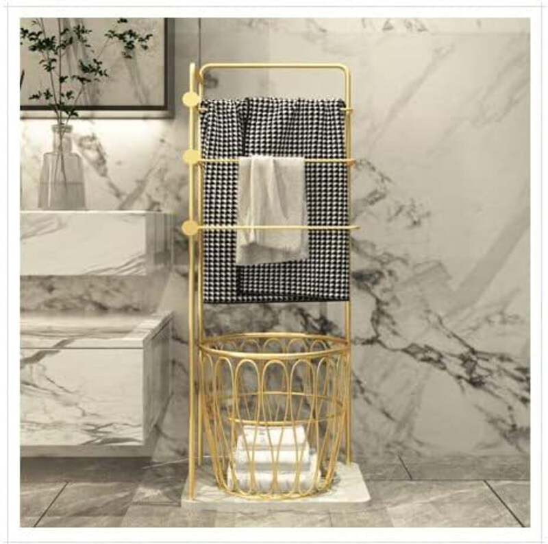 

AWD Multifunctional Metal Clothes Holder with Basket, Laundry Holder, Gold