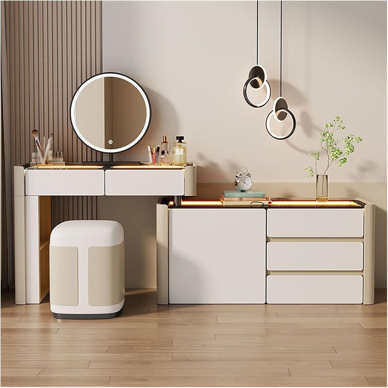 

AWD Vanity Dressing Table with Chair and LED Mirror, White