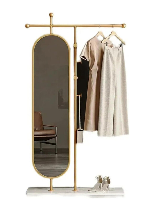 

AWD Gold Freestanding Clothes Rack with Full-Length Mirror, Gold