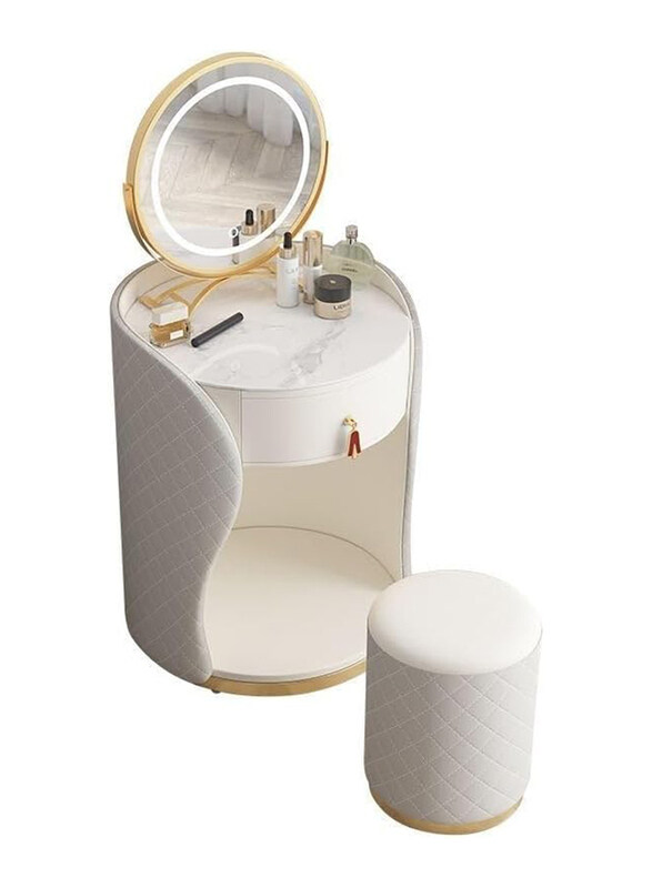 

AWD Dressing Table with Mirror Solid Wood Classic Makeup Vanity Table with Lighted Mirror Folding Bench Storage Drawer Small Spaces Makeup Table Bedro