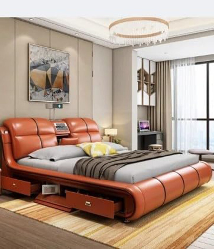 

AWD Smart Bed with Projector Massage Bluetooth Speaker & Storage Drawers, Orange