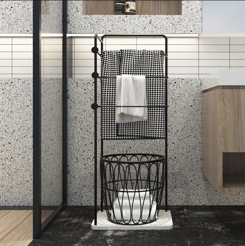 

AWD Multifunctional Metal Clothes Holder with Basket, Laundry Holder, Black