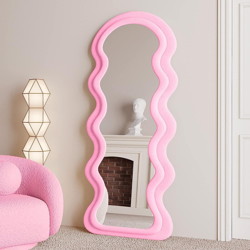 

AWD Irregular Full Length Standing Wavy Frame Wall Mirror, Pink