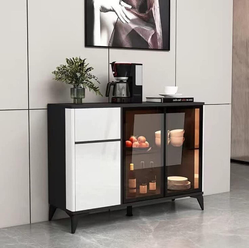 

AWD Elegant Coffee Bar Table with Glass Doors, 120cm, Black/White