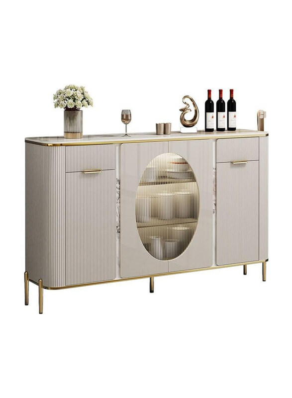 

AWD Sideboard Buffet Wooden Modern Storage Home Organizer Cabinet Shelf Cabinet with Tempered Glass Countertop Gold Legs & Accessories Durable, Off Wh
