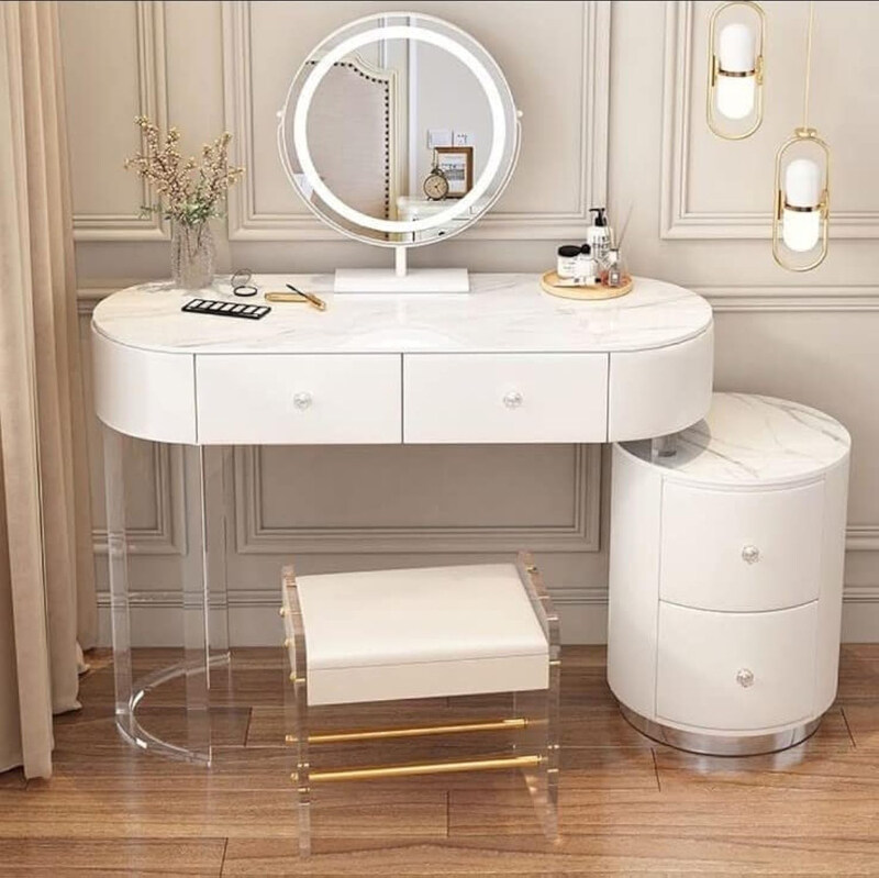 

Generic Simple Makeup Dressing Vanity Table with Lighted Mirror, White