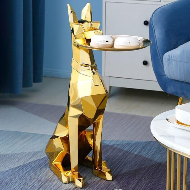 

AWD Doberman Dog Shaped Metal Corner Table, Gold