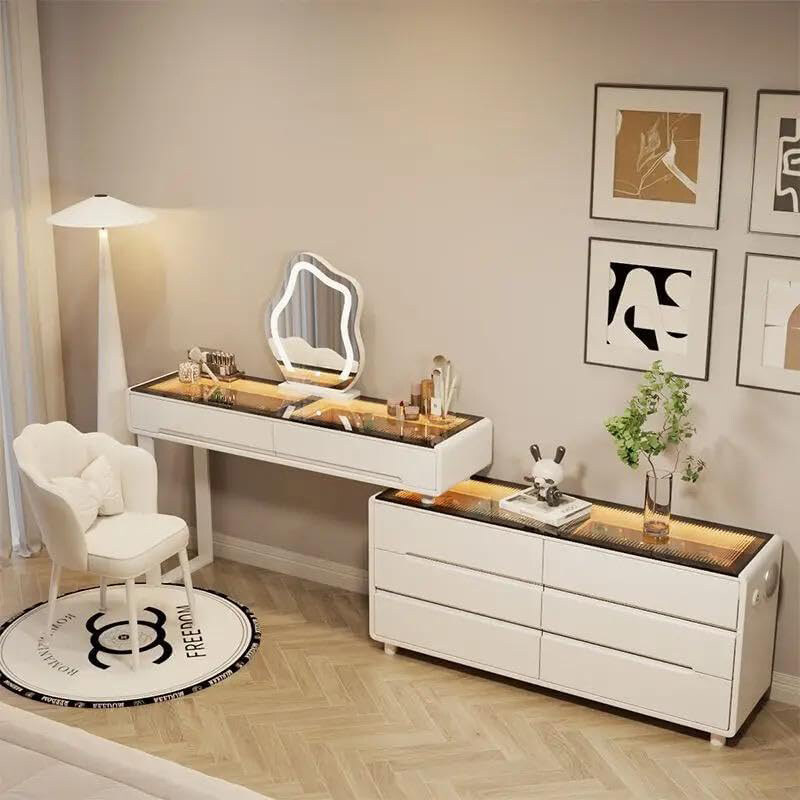 

AWD Modern Dressing Table with Chair Lighted Mirror & Storage Drawers, White