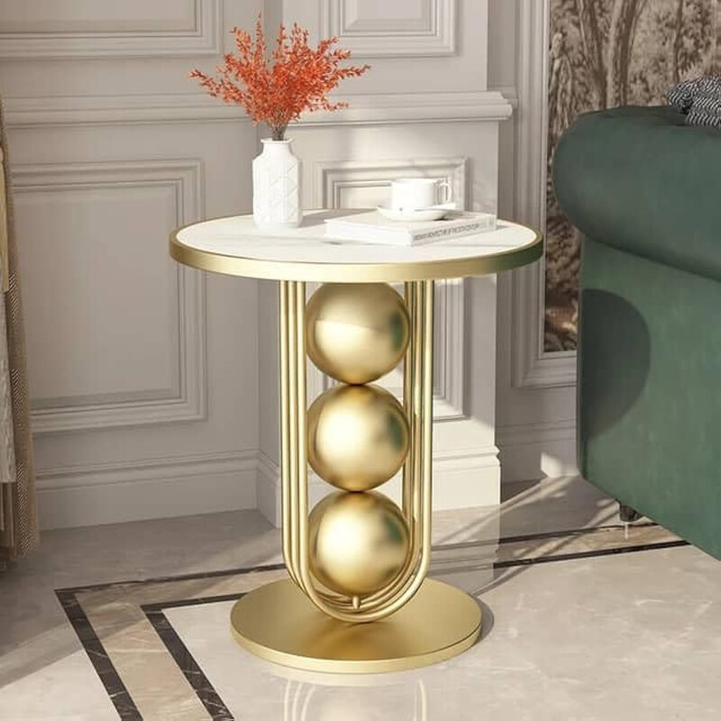 

AWD Nightstand Bedside Slate Marble Top Creative Sofa Side Corner End Coffee Round Table for Living Room Small Spaces Table, Gold