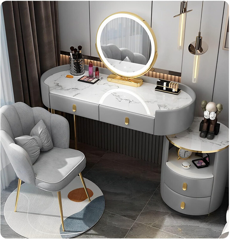 

Generic Vanity Dressing Table Set with Mirror and Stool, Grey