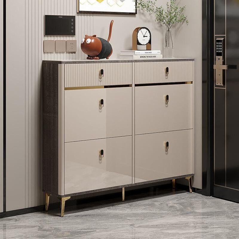 

AWD Wooden 4 Doors Storage with 2 Drawers Shoes Cabinet Organizer, Off White