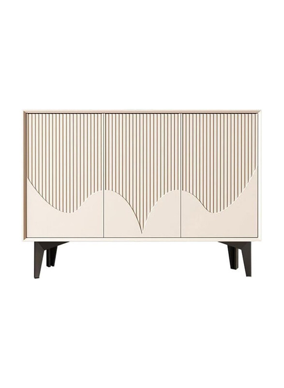 

AWD 3 Shelves Modern Sideboard Cabinet with Elegant Wave Design and Gold Legs, White