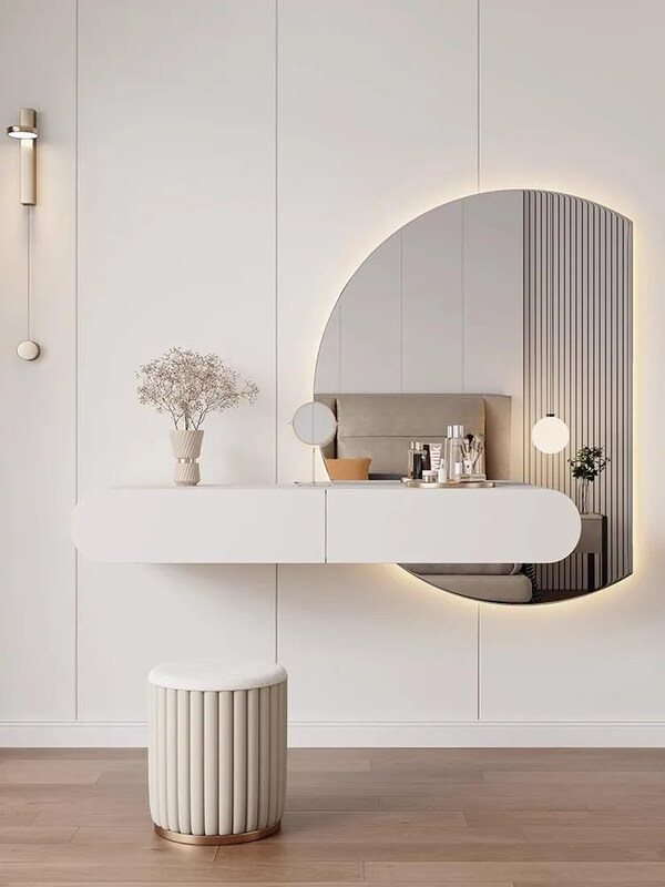 

AWD Minimalist Dressing Table with Mirror and Stool, White