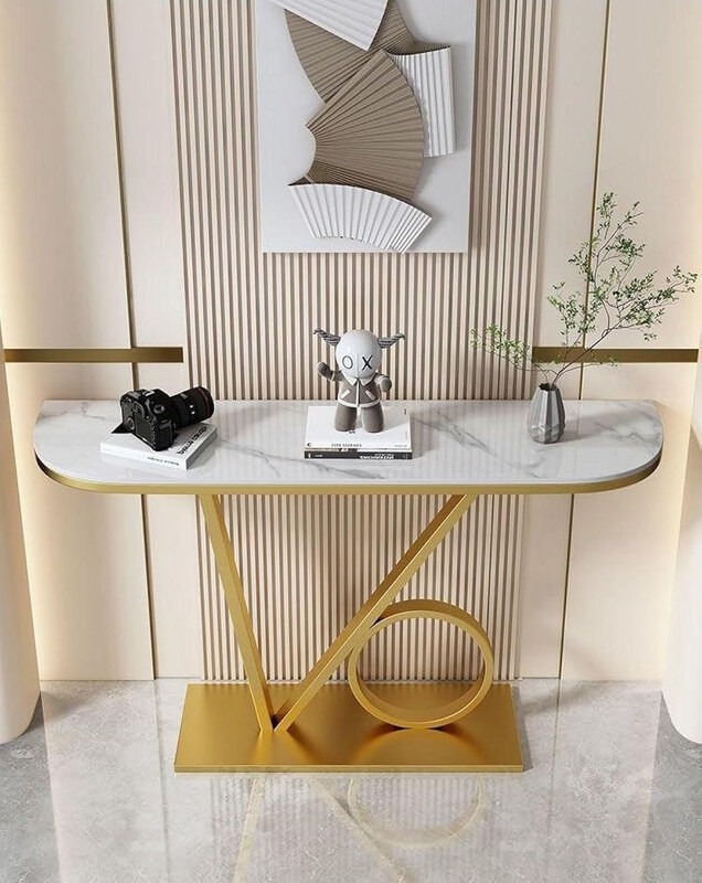 

AWD Home Entrance Console Table, White/Gold