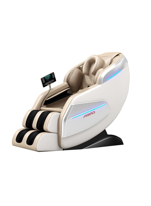 

AWD Full Body Massaging Chair with 5 Auto Programs and Bluetooth Speaker, White/Beige