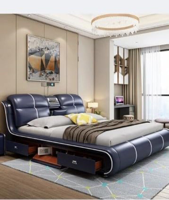 

AWD Smart King Size Bed with Projector Massage Bluetooth Speaker, Blue