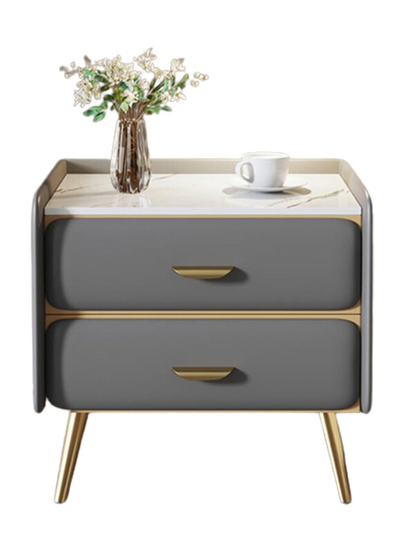 

AWD Simple Solid Wood Bedside Table with 2 Drawers, Grey