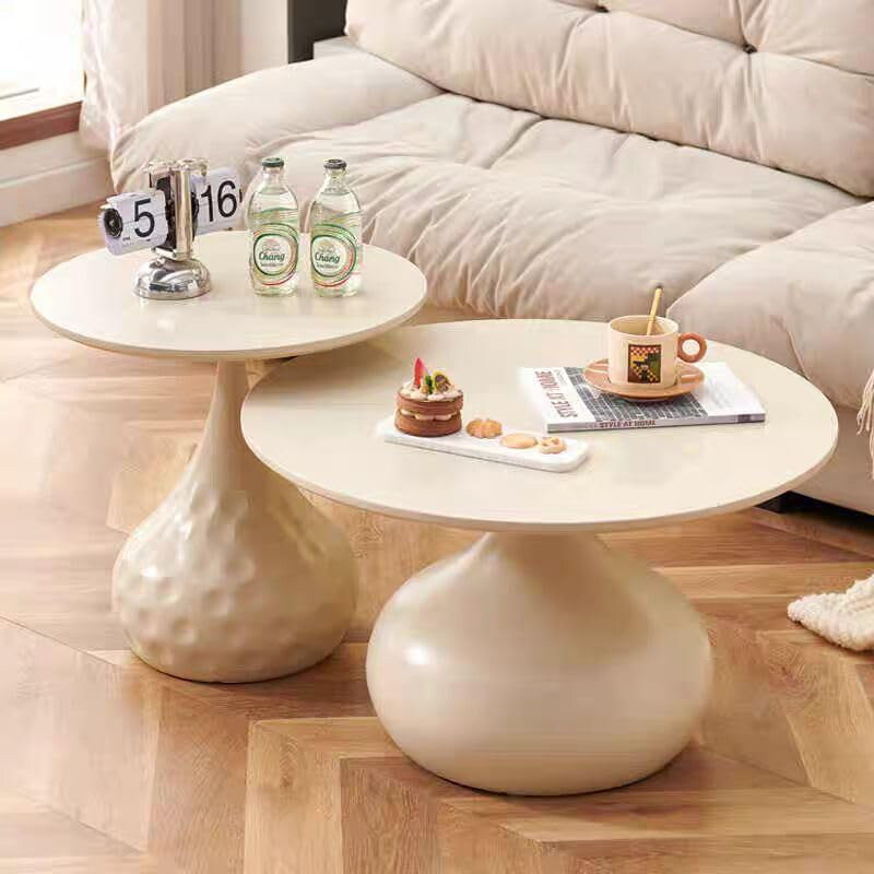 

2-Piece AWD Modern Nesting Coffee Table Set Stylish Round Side Tables with Unique Textured and Smooth Bases Accent Tea Tables Space-Saving Round Cente