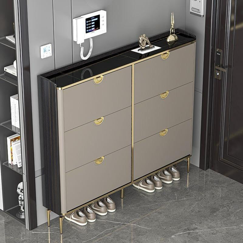 

AWD Double Layer Tipping Stood Wooden Shoe Cabinet Organizer, Grey