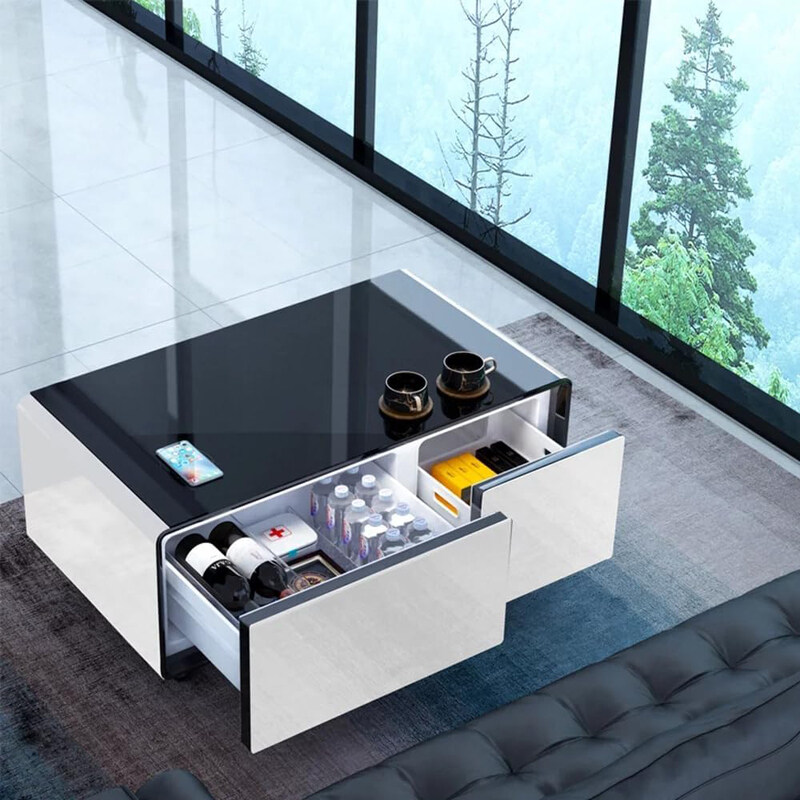 

AWD Modern Smart Coffee Table with Built-in Fridge & Wireless Charging, White