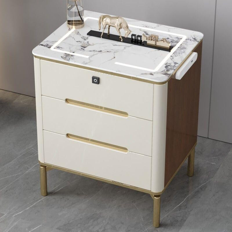 

AWD Bedroom Smart Bedside Cabinet with Wireless Charging, LED Light, Fingerprint Unlock, Off White
