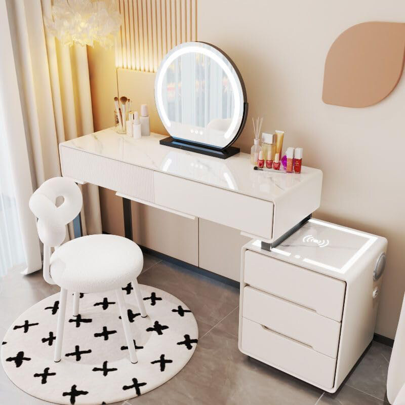

AWD Vanity Dressing Makeup Table with Smart Nightstand Wireless Charging and Chair, White