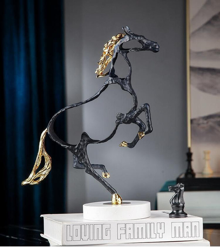 

AWD Golden Metal Abstract Sculpture Handmade Craftsmanship Horse Statue, Black/Gold