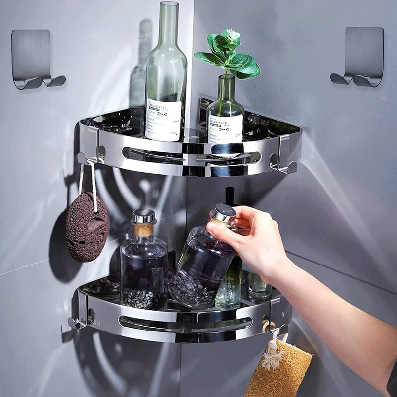 

Generic Stainless Steel Corner Bathroom Shelves, Silver
