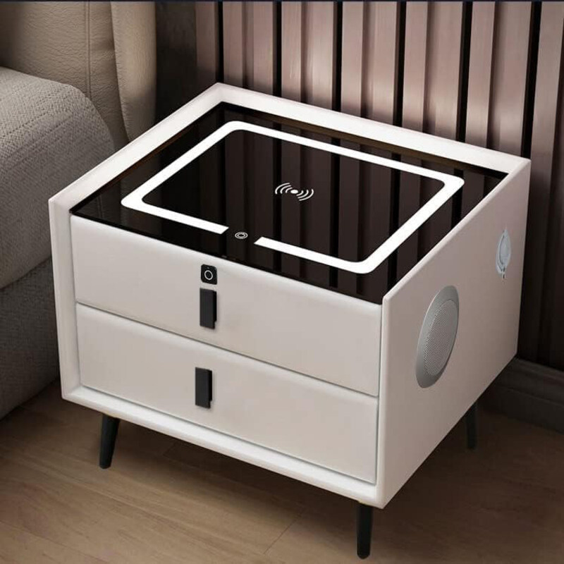 

AWD Smart Bedside Table with Wireless Charging, LED light, White