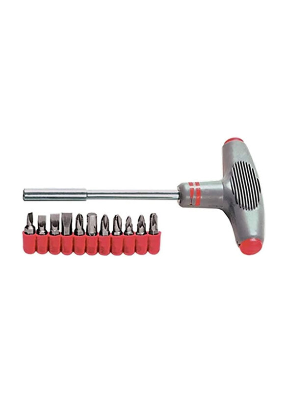 

MTX 11-Piece CrV Screwdriver with T-Shaped Handle and Bit, 115679, Red/Silver