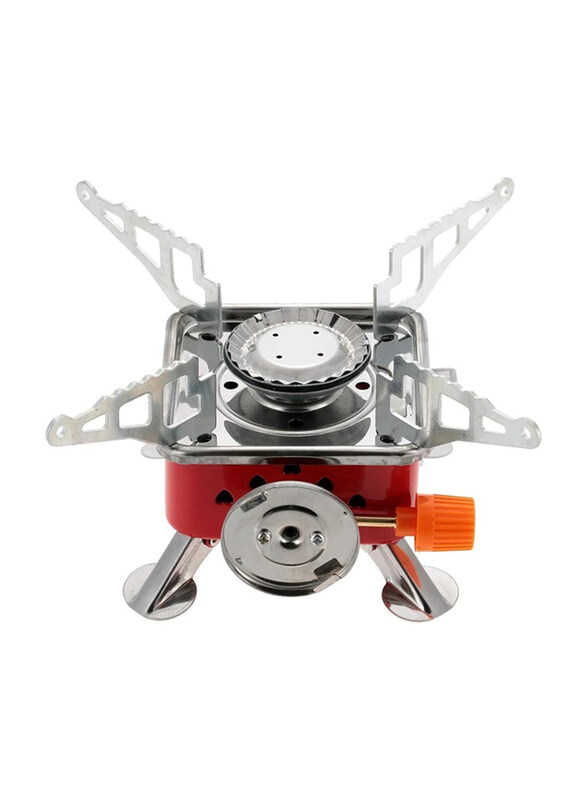 

Hte Lightweight Backpack Portable Butane Burner Camping Gas Stove, Red/Silver