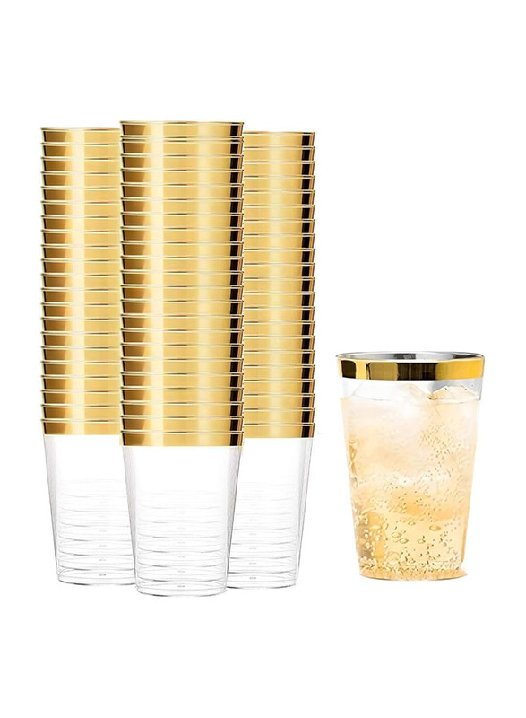 

HTE 10z 25-Piece Luxury Plastic Disposable Cup Set, PWLP1420, Clear/Gold