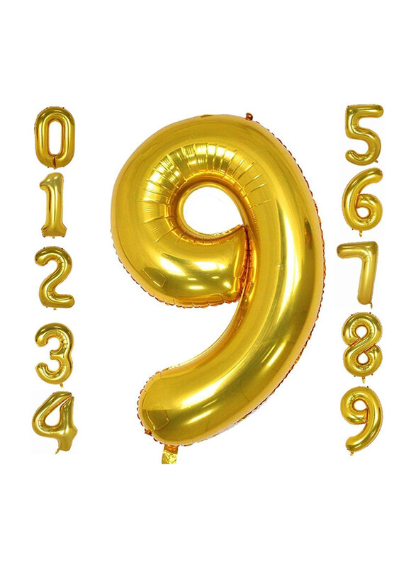 

Dawen Shop 9 Number Helium Birthday Foil Balloon, 40 Inch, Gold