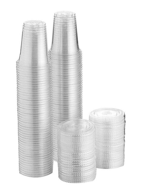 

HTE 10oz 100-Piece Strong Disposable Juice Cup Set with Lid, Clear