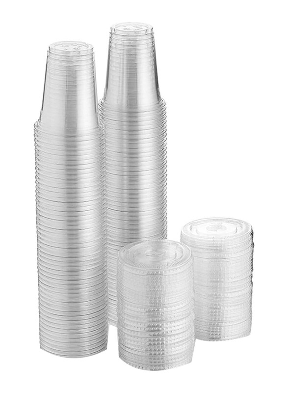 

HTE 8oz 100-Piece Strong Disposable Juice Cup Set with Lid, Clear