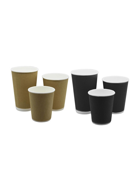 

HTE 8oz 100-Piece Hot Beverage Corrugated Disposable Ripple Insulated Paper Coffee Cups, Black