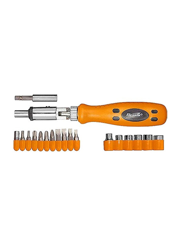 

Sparta 19-Piece Reversible Screwdriver with Joint + Bits + Heads, 115545, Orange