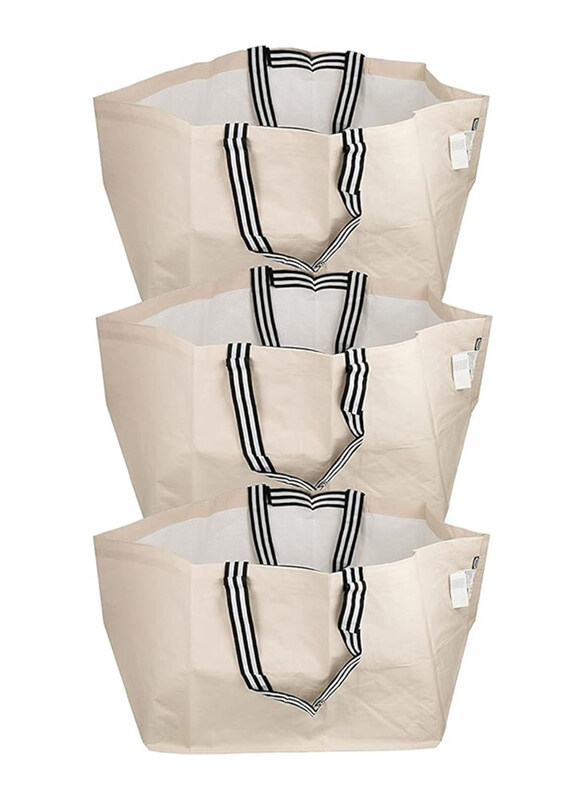 

Ikea Large Reusable Carrier Tote Bag for Unisex, 3 Pieces, Light Beige