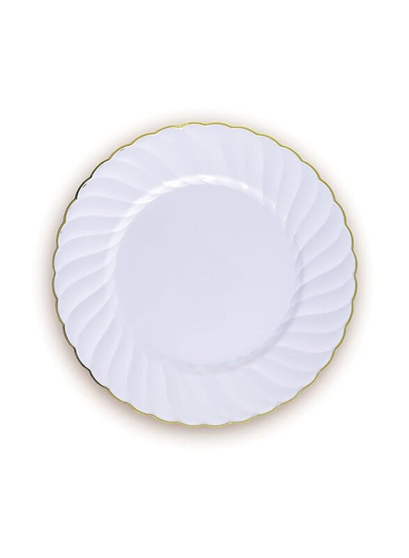 

Hte 25-Piece 10.25-inch Luxury Plastic Disposable Plate, PWLP1410, White/Gold