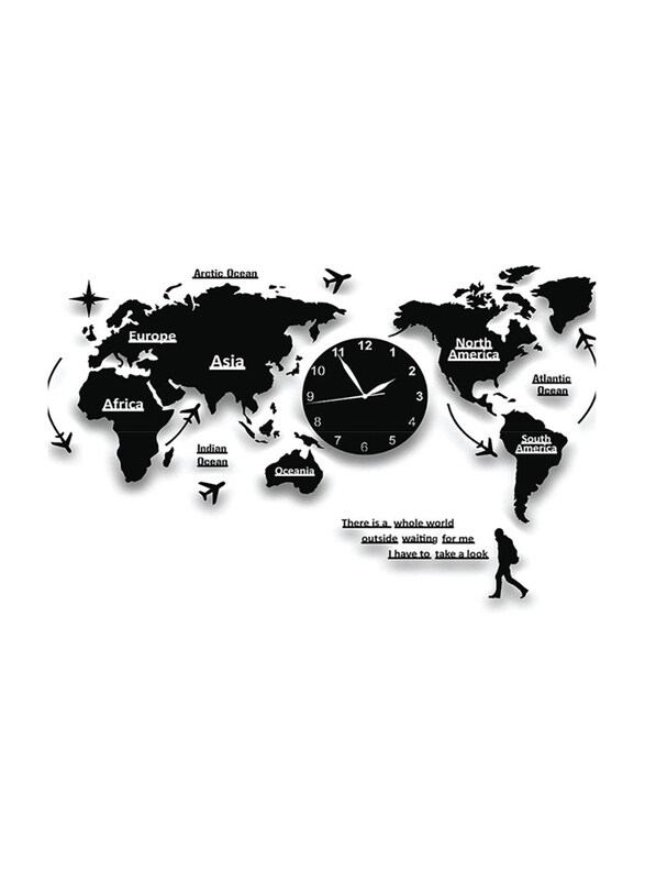 

Generic World Map 3D Digital Hanging Ultra Quiet Acrylic Wall Clock, Black